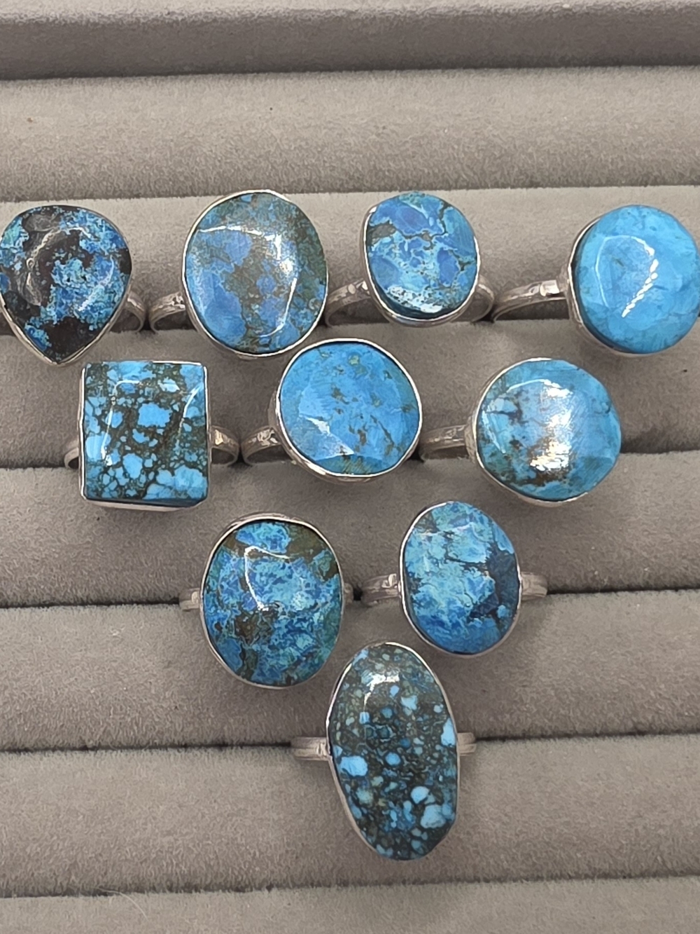 Set Of 10 Silver Plated Dyed Magnesite Statement Rings Size 10 - Women Jewelry